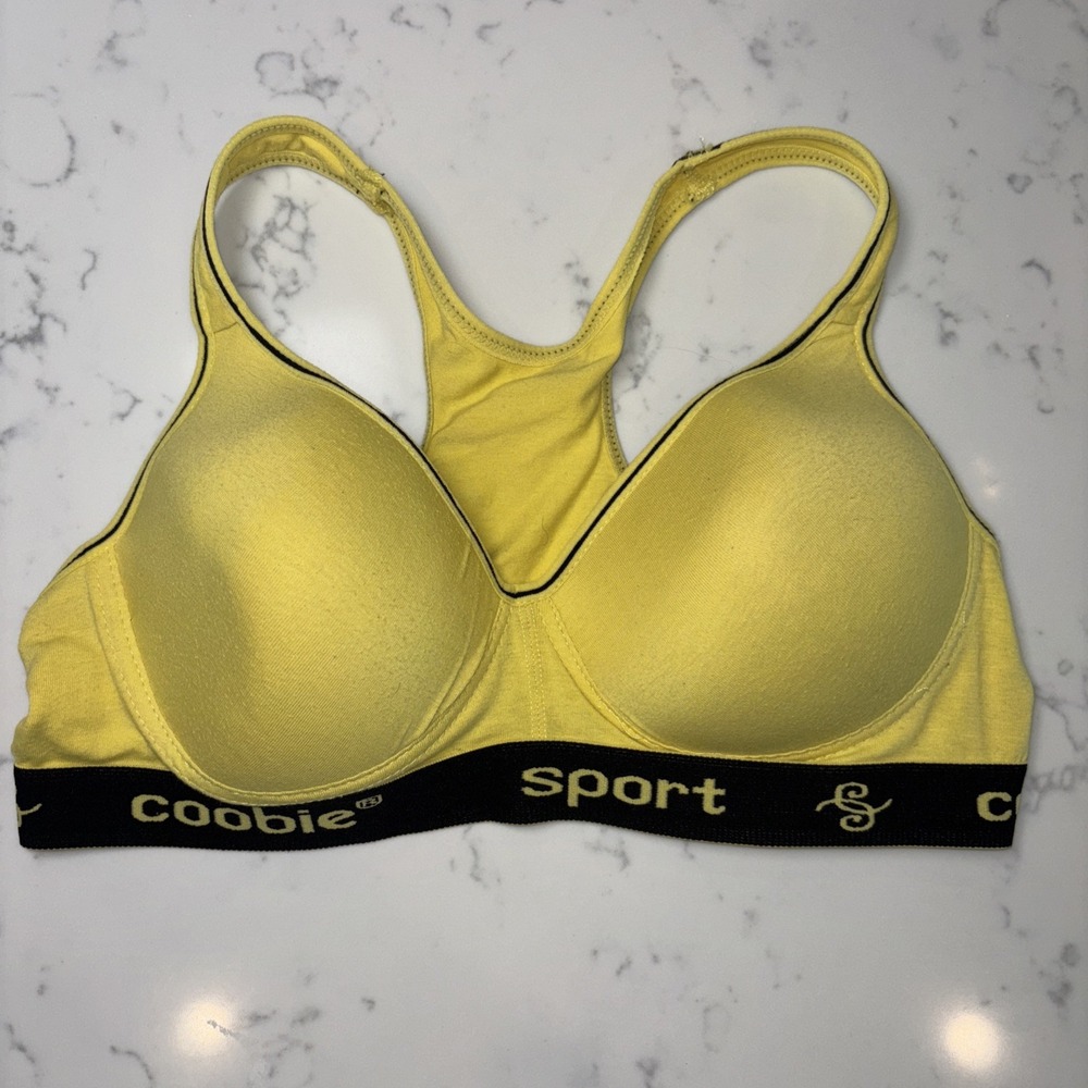 Coobie Women's Yellow & Black Racerback Padded Comfort Sport Bra Sz 36B
